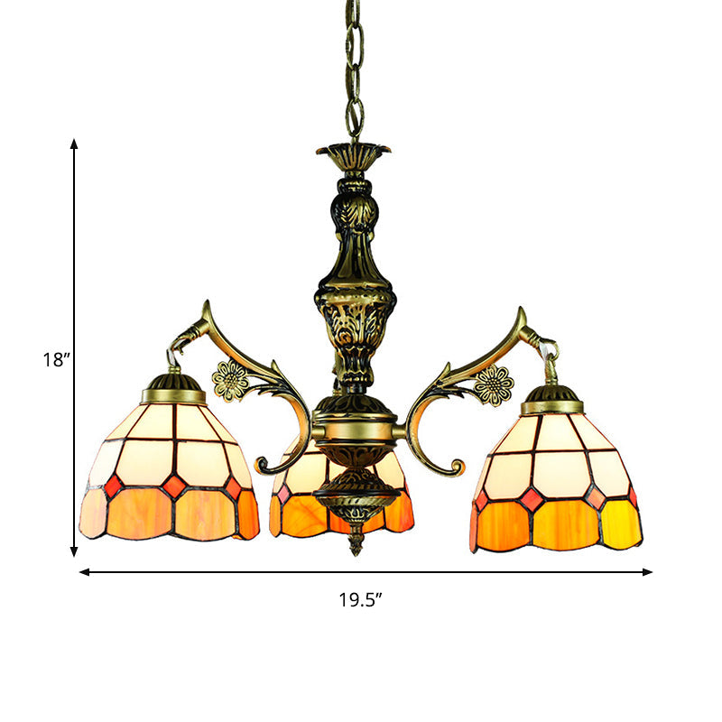 3/5/9/11 Lights Vintage Semi Globe Hanging Ceiling Light Stained Glass Indoor Lighting in Yellow for Library Clearhalo 'Ceiling Lights' 'Chandeliers' 'Close To Ceiling Lights' 'Industrial' 'Middle Century Chandeliers' 'Tiffany Chandeliers' 'Tiffany close to ceiling' 'Tiffany' Lighting' 177446