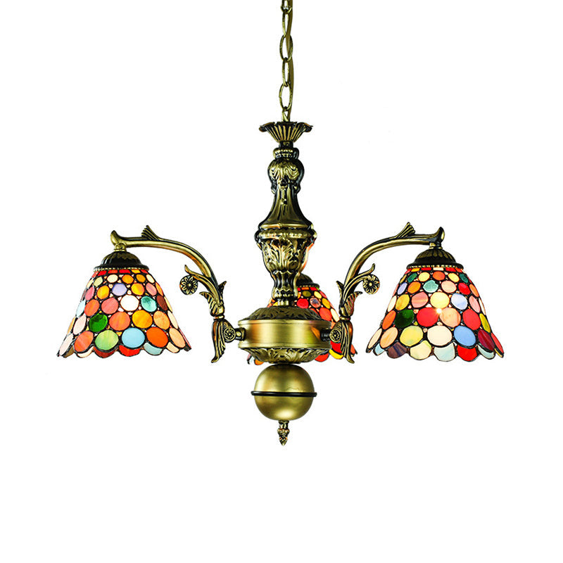 Stained Glass Rustic Geometric/Dragonfly/Sunflower Pendant Light with Adjustable Hanging Chain 3 Lights Chandelier in Antique Bronze Finish Clearhalo 'Ceiling Lights' 'Chandeliers' 'Industrial' 'Middle Century Chandeliers' 'Tiffany Chandeliers' 'Tiffany close to ceiling' 'Tiffany' Lighting' 177459