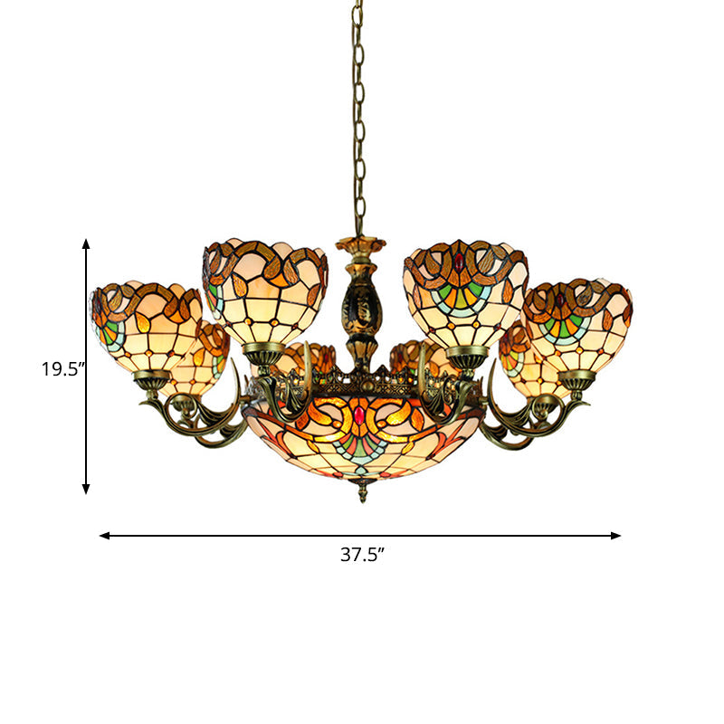 Multi Light Domed Chandelier Lamp with Metal Chain Height Adjustable Stained Glass Pendant Light Clearhalo 'Ceiling Lights' 'Chandeliers' 'Industrial' 'Middle Century Chandeliers' 'Tiffany Chandeliers' 'Tiffany close to ceiling' 'Tiffany' Lighting' 177647