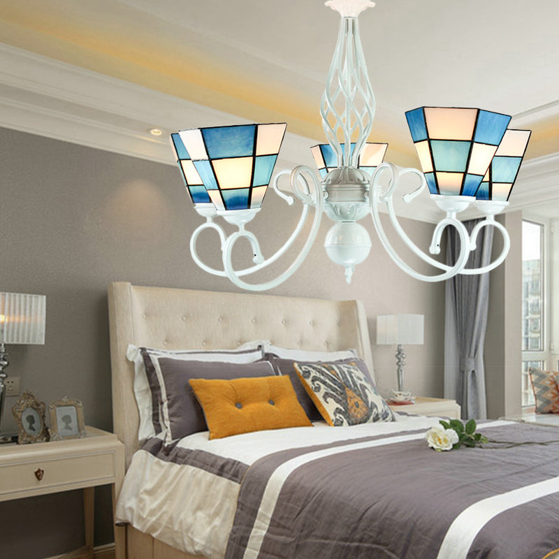 Cone Hanging Ceiling Light Mosaic Modern Style 3 Lights Glass Chandelier in Blue for Dining Room Blue Clearhalo 'Ceiling Lights' 'Chandeliers' 'Industrial' 'Middle Century Chandeliers' 'Tiffany Chandeliers' 'Tiffany close to ceiling' 'Tiffany' Lighting' 177742