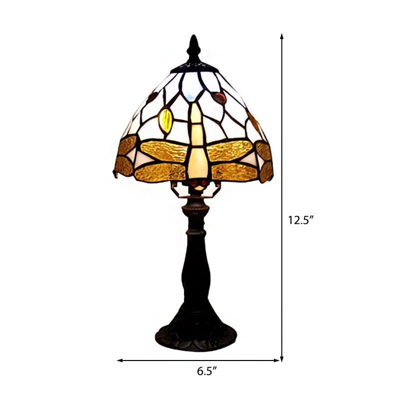 Stained Glass Umbrella Desk Light with Dragonfly Dining Room Tiffany Reading Light in Brown Clearhalo 'Lamps' 'Table Lamps' Lighting' 177760