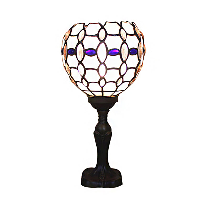 Blue Torch Table Light with Gem/Dragonfly Pattern Tiffany Traditional Stained Glass Desk Lamp for Cafe Living Room Clearhalo 'Lamps' 'Table Lamps' Lighting' 177831