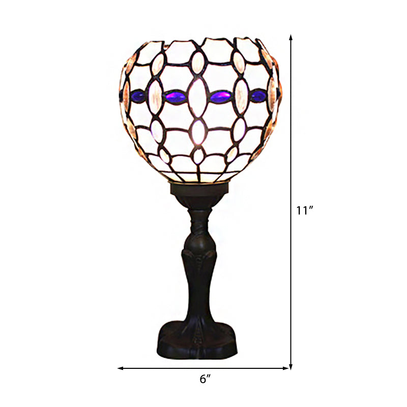 Blue Torch Table Light with Gem/Dragonfly Pattern Tiffany Traditional Stained Glass Desk Lamp for Cafe Living Room Clearhalo 'Lamps' 'Table Lamps' Lighting' 177832