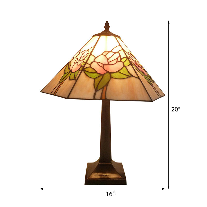 Tiffany Craftsman Desk Light with Rose/Gem Stained Glass 1 Light Pink Reading Light for Living Room Clearhalo 'Lamps' 'Table Lamps' Lighting' 177896