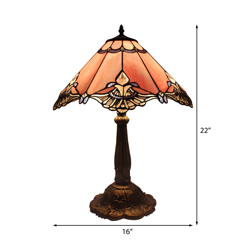 Tiffany Craftsman Desk Light with Rose/Gem Stained Glass 1 Light Pink Reading Light for Living Room Clearhalo 'Lamps' 'Table Lamps' Lighting' 177900