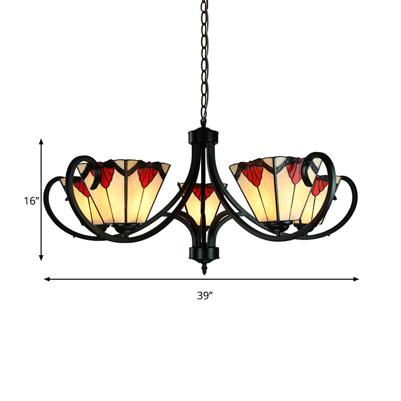 Mission Trapezoid Pendant Light with Metal Chain Height Adjustable Stained Glass 5/6/8 Lights Suspended Light Clearhalo 'Ceiling Lights' 'Chandeliers' 'Industrial' 'Middle Century Chandeliers' 'Tiffany Chandeliers' 'Tiffany close to ceiling' 'Tiffany' Lighting' 177927