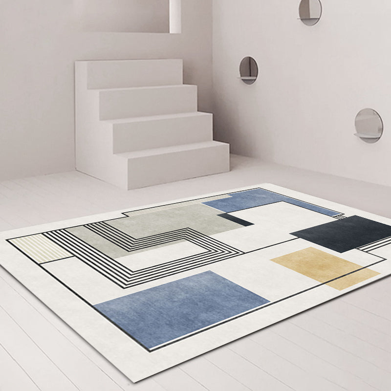 Novelty Geometric Pattern Rug with Stripe Blue Polyester Rug Non-Slip Backing Washable Pet Friendly Carpet for Home Blue Clearhalo 'Area Rug' 'Rug' 1779495