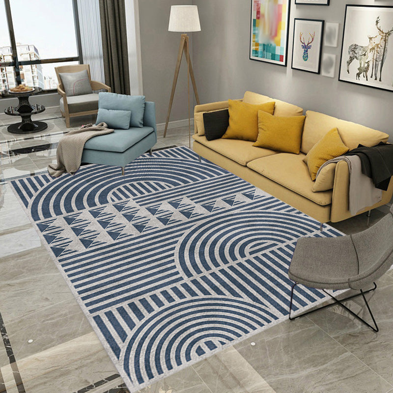 Creative Modernist Rug Polyester Geometric and Stripe Pattern Rug Washable Pet Friendly Non-Slip Carpet for Living Room Blue Clearhalo 'Area Rug' 'Modern' 'Rugs' Rug' 1779572