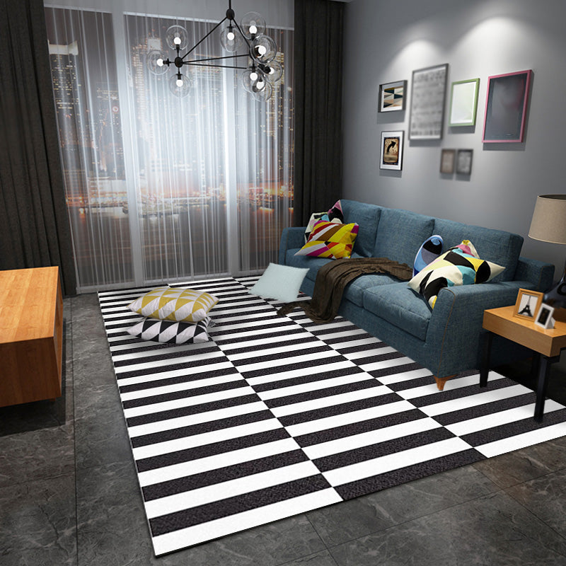 Stylish Black Modernist Rug Polyester Geometric and Stripe Pattern Rug Washable Pet Friendly Non-Slip Carpet for Living Room White Clearhalo 'Area Rug' 'Modern' 'Rugs' Rug' 1779595