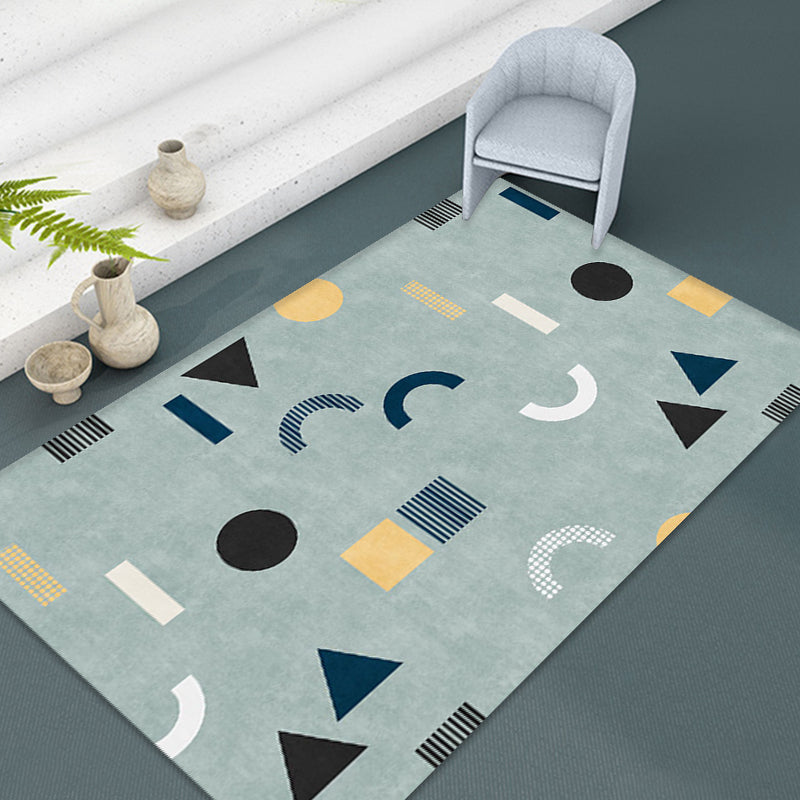 Casual Modernism Rug Green Geometric Pattern Rug Pet Friendly Anti-Slip Washable Area Rug for Decoration Clearhalo 'Area Rug' 'Rug' 1779664