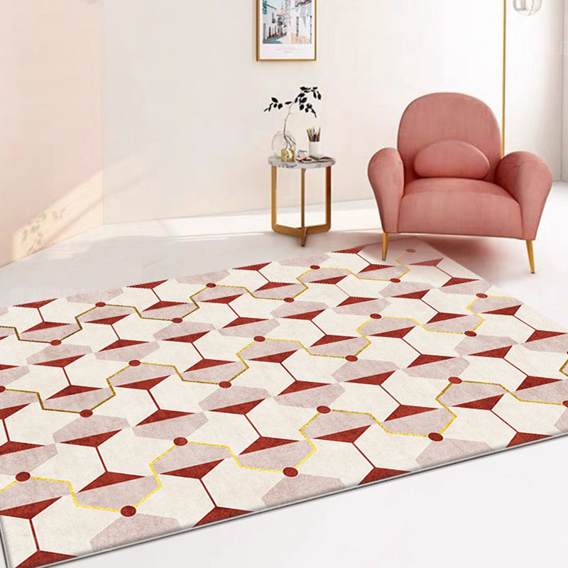 Novelty Geometric Pattern Rug Red Polyester Rug Non-Slip Backing Washable Pet Friendly Carpet for Home Red Clearhalo 'Area Rug' 'Rug' 1779709