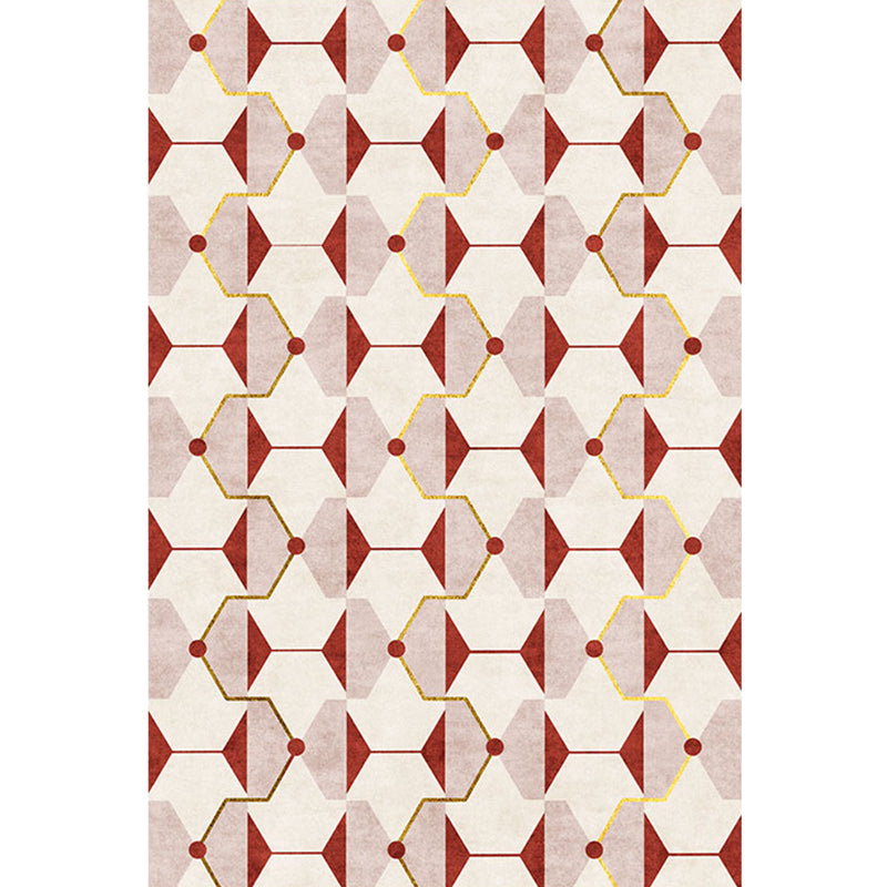 Novelty Geometric Pattern Rug Red Polyester Rug Non-Slip Backing Washable Pet Friendly Carpet for Home Clearhalo 'Area Rug' 'Rug' 1779711