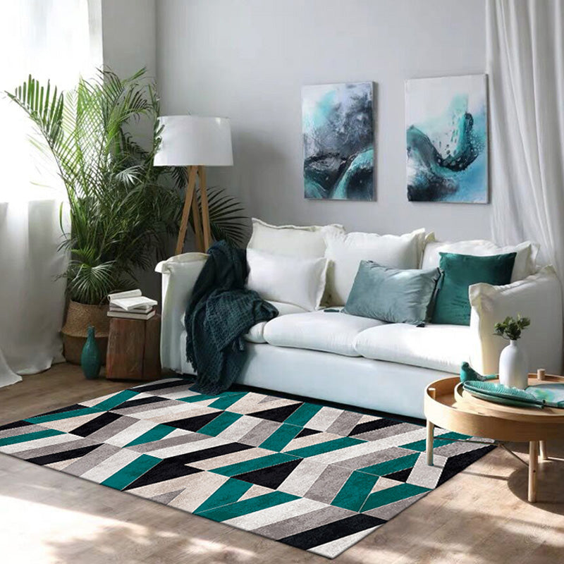 Stylish Modernism Rug Multicolor Geometric and Striped Pattern Rug Pet Friendly Anti-Slip Washable Area Rug for Decoration Green Clearhalo 'Area Rug' 'Modern' 'Rugs' Rug' 1779918