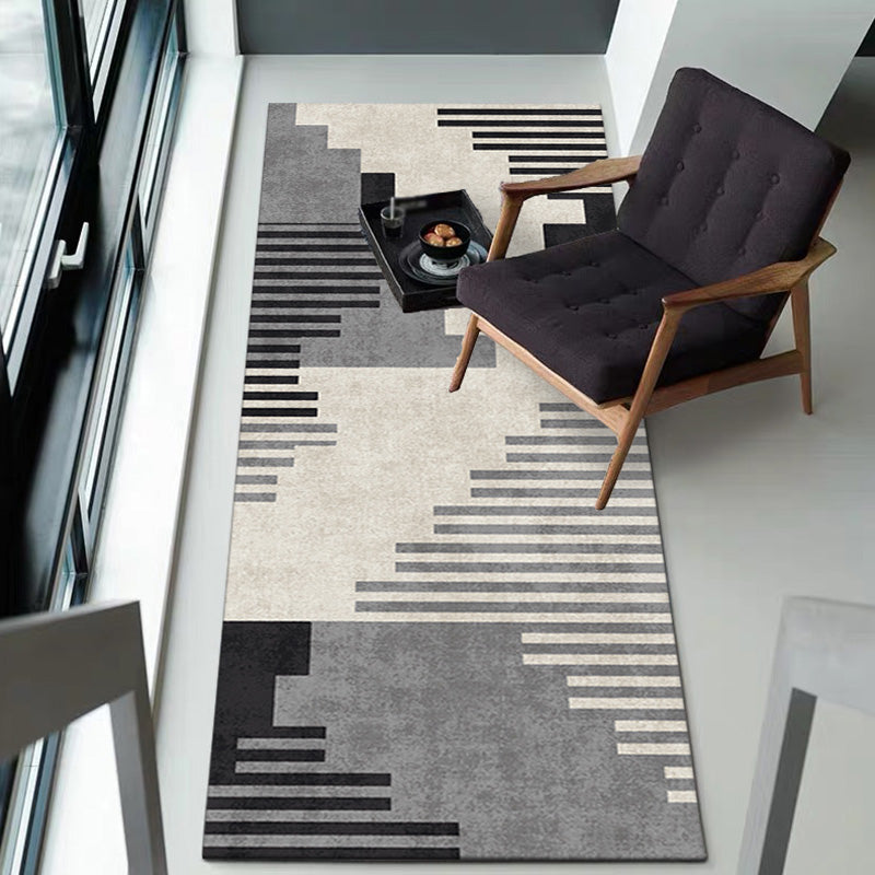 Grey Geometric Pattern Rug with Stripe Polyester Modern Rug Washable Anti-Slip Pet Friendly Area Rug for Living Room Grey Clearhalo 'Area Rug' 'Modern' 'Rugs' Rug' 1780095