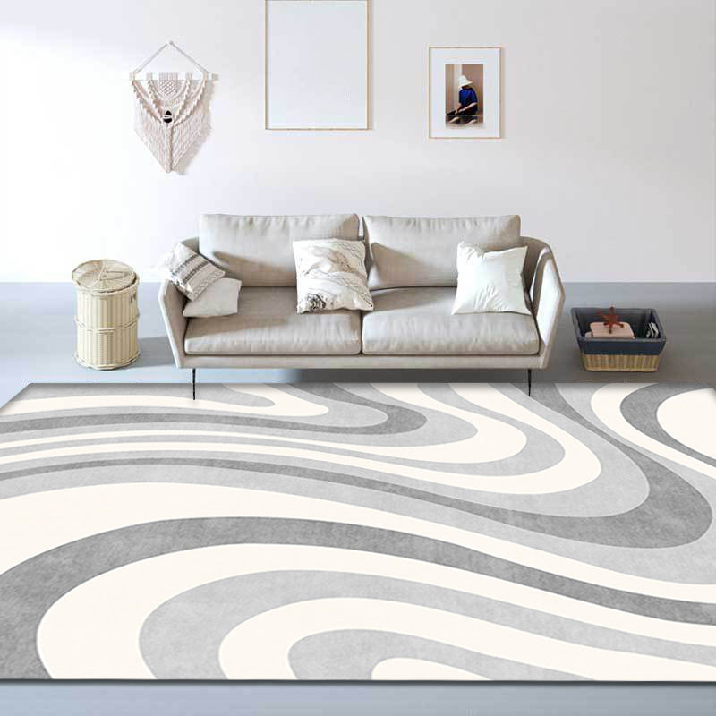 Unique Nordic Rug Grey Swirl Stripe Pattern Rug Pet Friendly Anti-Slip Washable Area Rug for Decoration Grey Clearhalo 'Area Rug' 'Modern' 'Rugs' Rug' 1780187