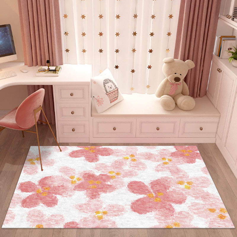 Pink Multicolor Floral Pattern Rug Polyester Contemporary Rug Washable Anti-Slip Pet Friendly Area Rug for Living Room Light Red Clearhalo 'Area Rug' 'Modern' 'Rugs' Rug' 1780435