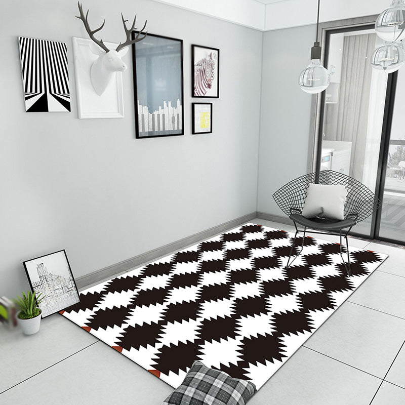 Modernist Checked Pattern Rug Black and White Polyester Rug Non-Slip Backing Washable Pet Friendly Carpet for Bedroom Gloss Black Clearhalo 'Area Rug' 'Modern' 'Rugs' Rug' 1780544