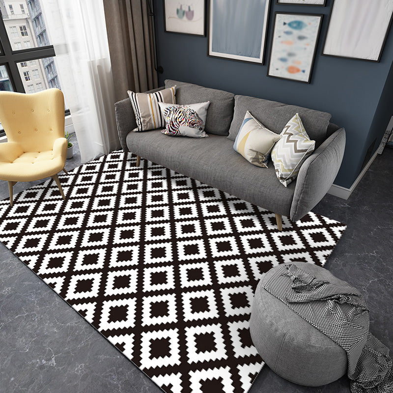 Modernist Checked Pattern Rug Black and White Polyester Rug Non-Slip Backing Washable Pet Friendly Carpet for Bedroom Dark Gray Clearhalo 'Area Rug' 'Modern' 'Rugs' Rug' 1780545