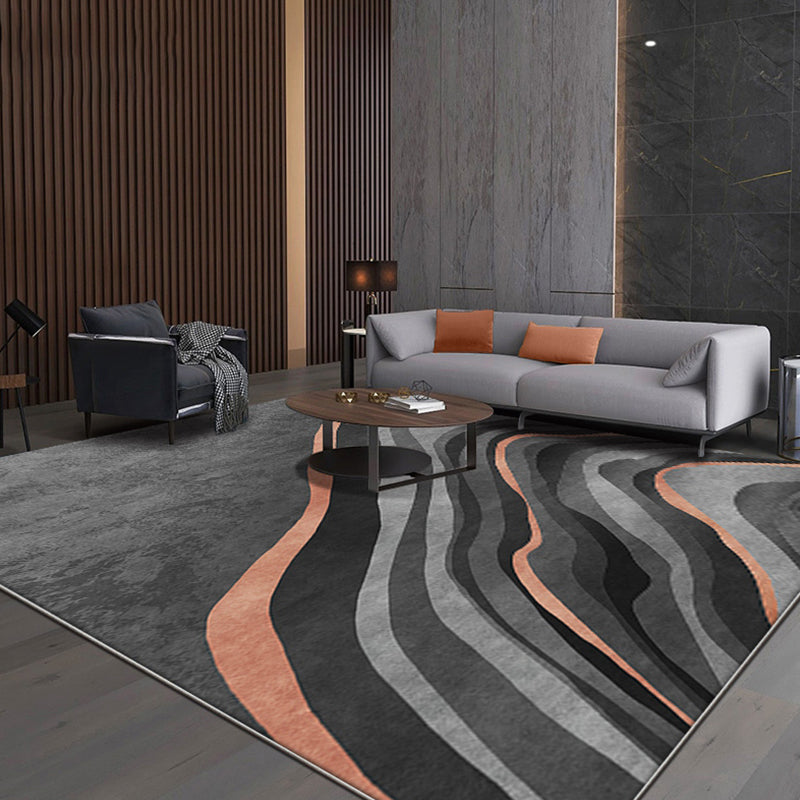 Creative Black Modernist Rug Polyester Swirl Striped Pattern Rug Washable Pet Friendly Non-Slip Carpet for Living Room Clearhalo 'Area Rug' 'Rug' 1780595