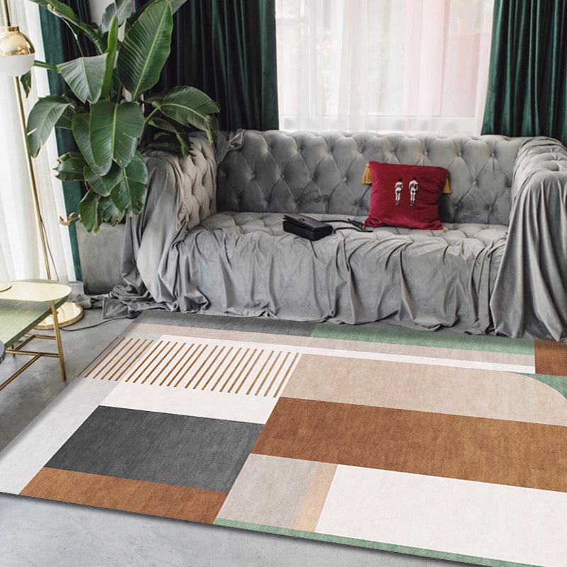 Brown Geometric Pattern Rug with Stripe Polyester Modern Rug Washable Anti-Slip Pet Friendly Area Rug for Living Room Clearhalo 'Area Rug' 'Rug' 1780603