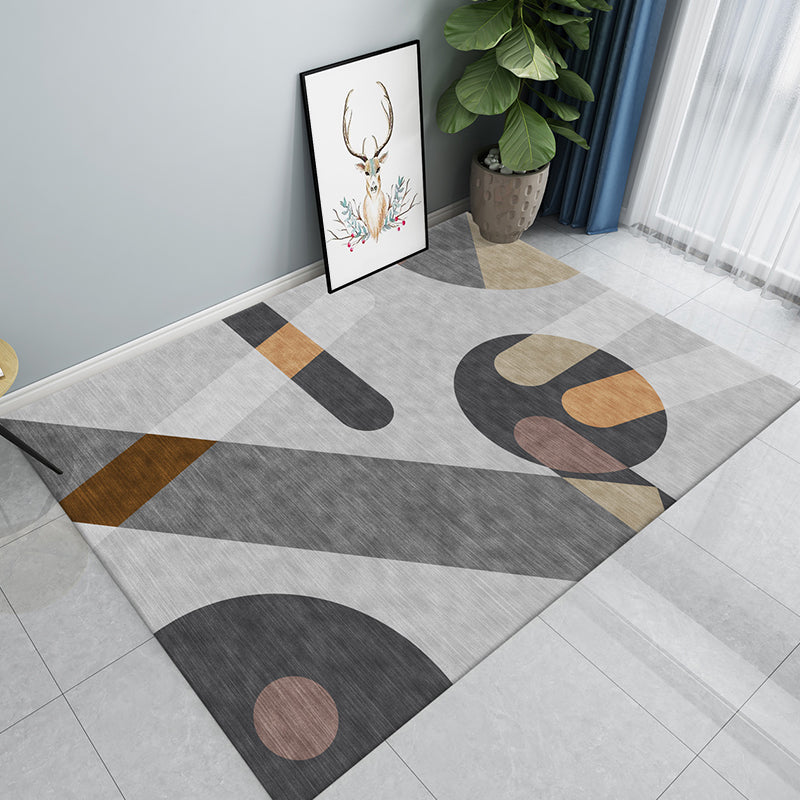 Creative Multicolor Modernist Rug Polyester Colorblock Rug Washable Pet Friendly Non-Slip Carpet for Living Room Grey 3'11