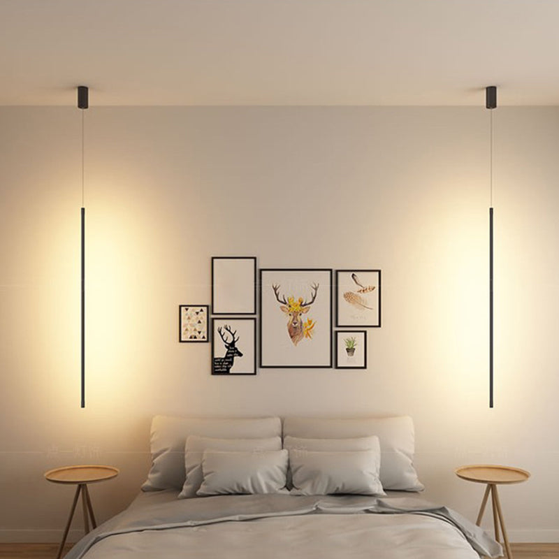 Linear Pendant Lamp Minimalism Metallic LED Black/Gold Suspended Lighting Fixture in Warm/White Light Black Clearhalo 'Ceiling Lights' 'Modern Pendants' 'Modern' 'Pendant Lights' 'Pendants' Lighting' 1781198