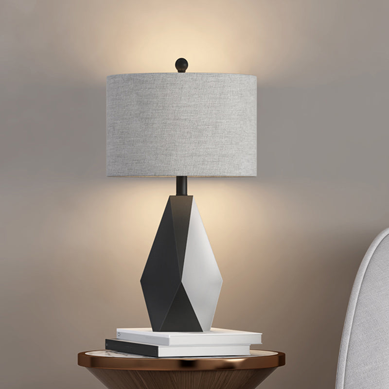 Fabric Cylinder Table Lamp Minimal 1 Bulb Grey Finish Night Lighting with Metal Geometric Base Clearhalo 'Lamps' 'Table Lamps' Lighting' 1781296