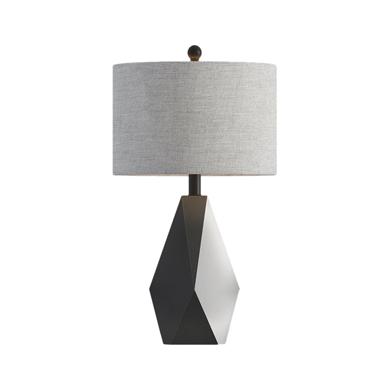 Fabric Cylinder Table Lamp Minimal 1 Bulb Grey Finish Night Lighting with Metal Geometric Base Clearhalo 'Lamps' 'Table Lamps' Lighting' 1781297