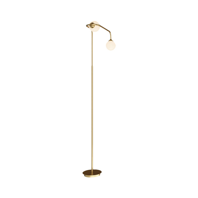 Simple Globe Floor Light Cream Glass 2-Head Living Room Standing Lighting in Brass Clearhalo 'Floor Lamps' 'Lamps' Lighting' 1781325