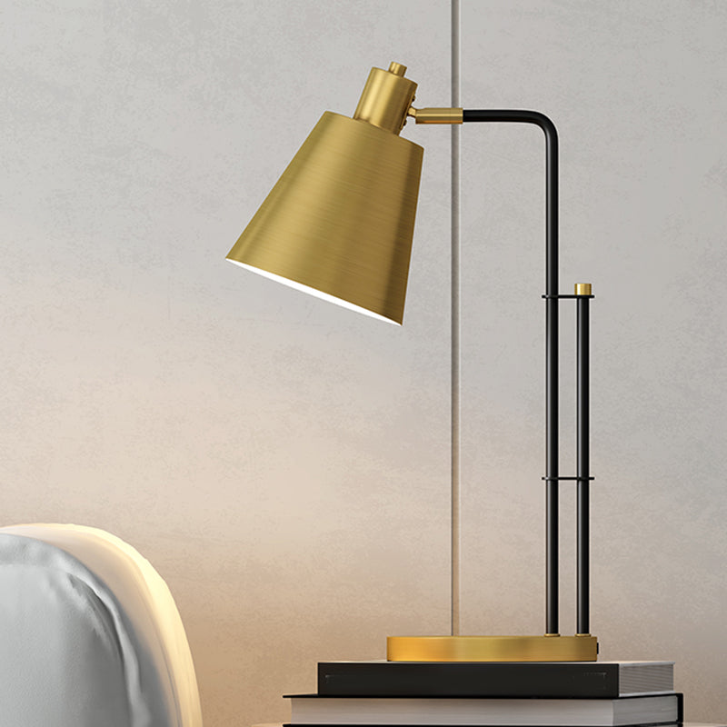 Modernity Tapered Table Lighting Metal 1-Light Bedroom Night Lamp in Brass with Round Base Brass Clearhalo 'Lamps' 'Table Lamps' Lighting' 1781405