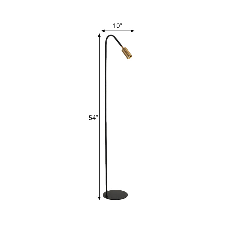 Minimal Tubular Standing Floor Light Metal 1 Head Living Room Floor Lighting in Black with Curved Arm Clearhalo 'Floor Lamps' 'Lamps' Lighting' 1781552