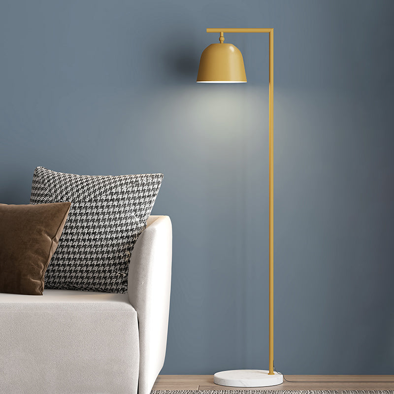 Minimal Bucket Reading Floor Light Metal 1-Light Bedroom Floor Reading Lighting in Black/Gold Clearhalo 'Floor Lamps' 'Lamps' Lighting' 1781572