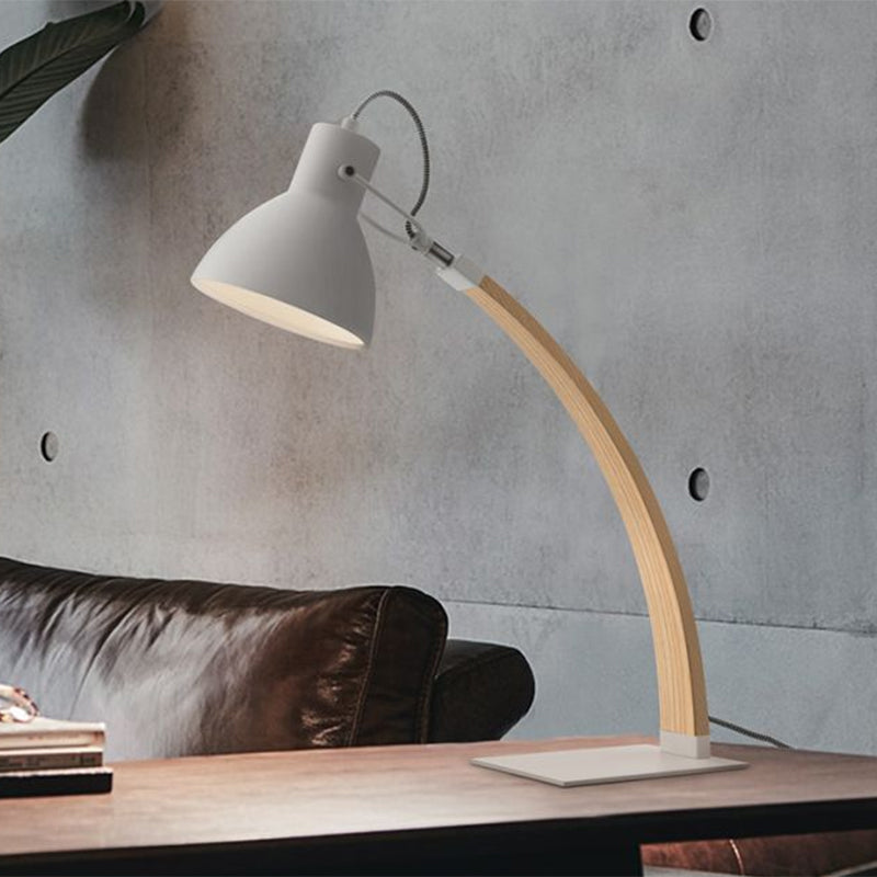 1 Light Study Room Reading Light Simple Black/White Finish Wood Desk Lighting with Domed Metallic Shade Clearhalo 'Lamps' 'Table Lamps' Lighting' 1781594