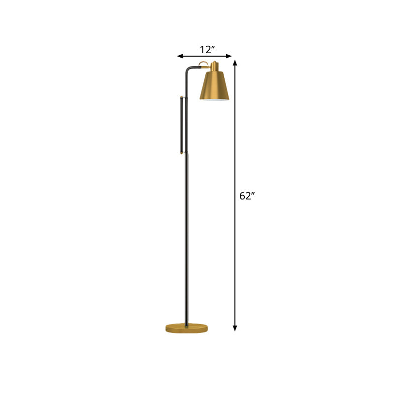 Modernist Tapered Standing Lamp Metallic 1-Light Living Room Reading Floor Light in Brass Clearhalo 'Floor Lamps' 'Lamps' Lighting' 1781756