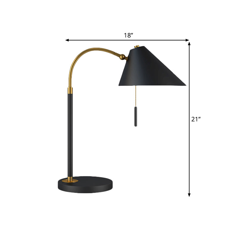 Minimal 1 Bulb Night Table Light Black/White Conic Pull Chain Nightstand Lamp with Metal Shade Clearhalo 'Lamps' 'Table Lamps' Lighting' 1781855