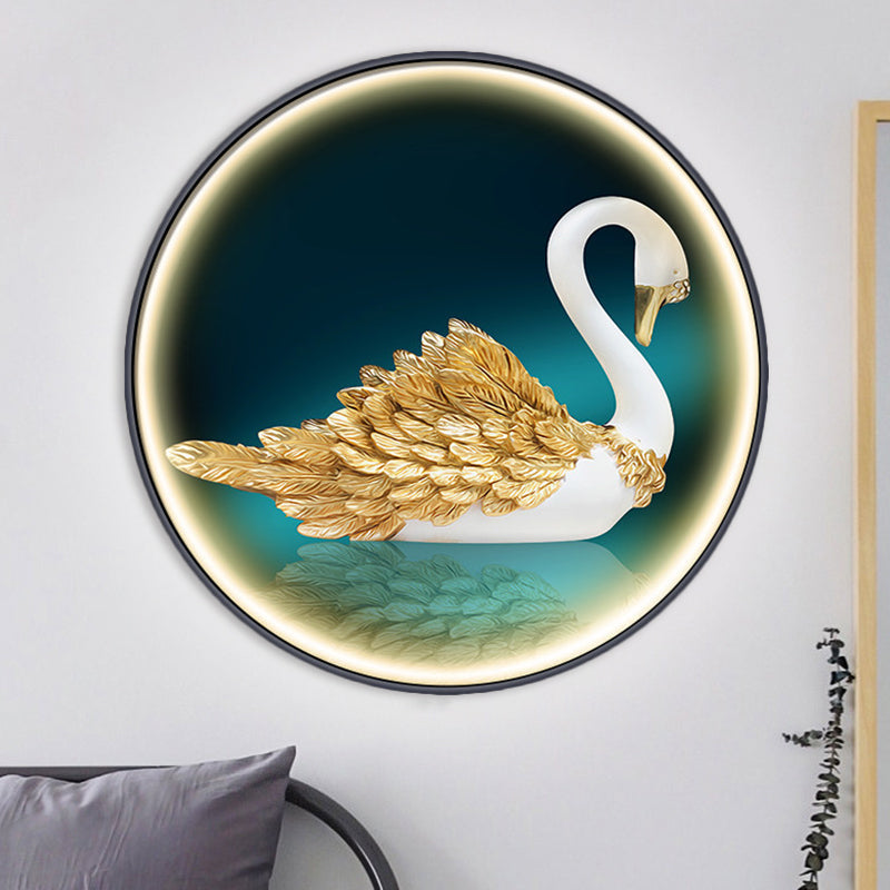 LED Parlor Swan Wall Mounted Light Asian Green Wall Mural Sconce with Round Metal Shade, Left/Right Clearhalo 'Wall Lamps & Sconces' 'Wall Lights' Lighting' 1781891