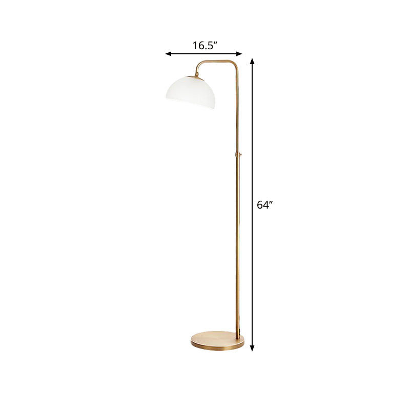 Domed Opal Glass Floor Lamp Contemporary 1-Bulb Brass Finish Floor Reading Lighting for Living Room Clearhalo 'Floor Lamps' 'Lamps' Lighting' 1781939