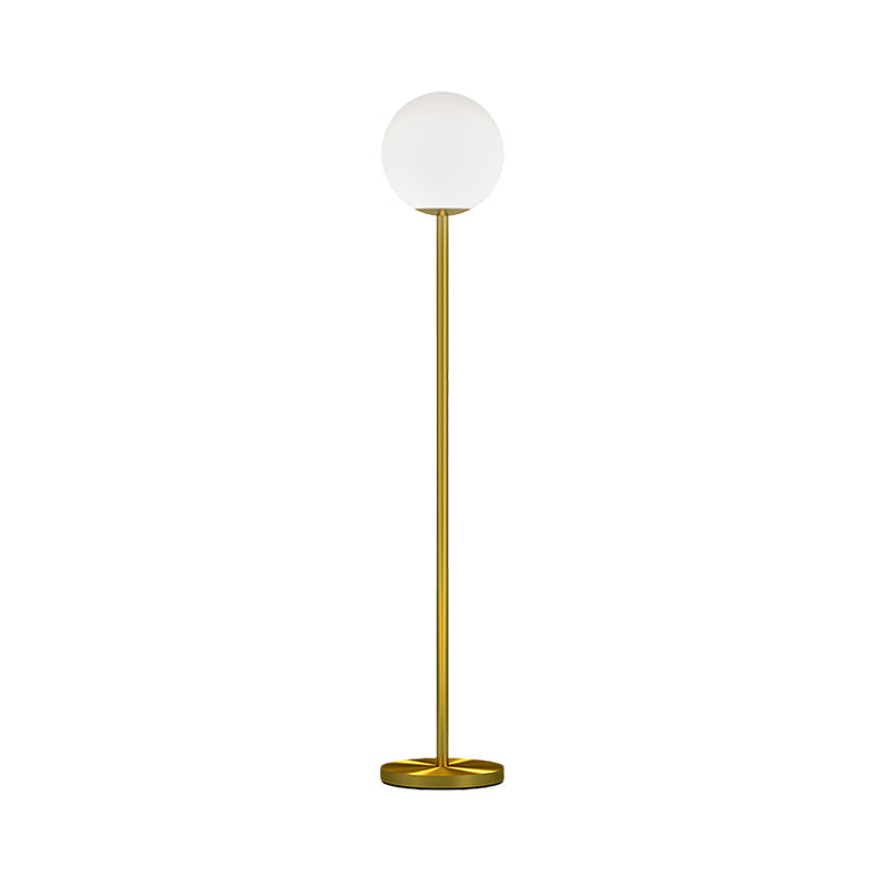 Milky Glass Sphere Reading Floor Light Modern 1 Light Brass Finish Standing Lighting for Bedroom Clearhalo 'Floor Lamps' 'Lamps' Lighting' 1781985