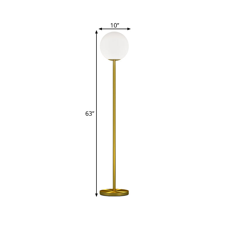 Milky Glass Sphere Reading Floor Light Modern 1 Light Brass Finish Standing Lighting for Bedroom Clearhalo 'Floor Lamps' 'Lamps' Lighting' 1781986