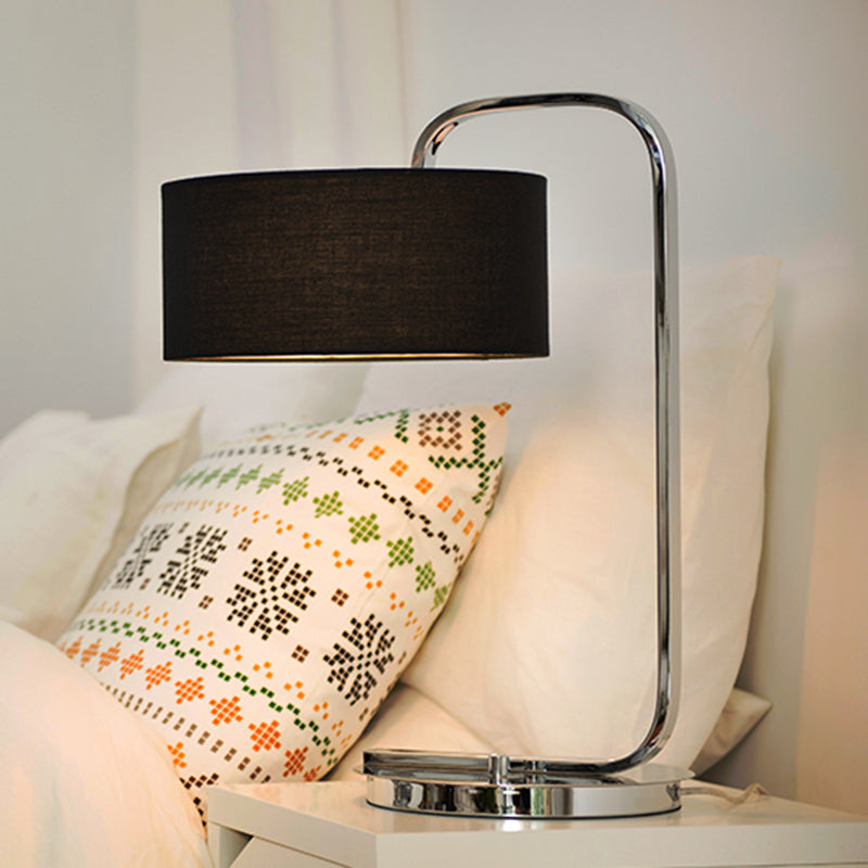 Simplicity 1-Bulb Nightstand Light Black/White Cylinder Night Table Lamp with Fabric Shade for Bedside Black Clearhalo 'Lamps' 'Table Lamps' Lighting' 1782039