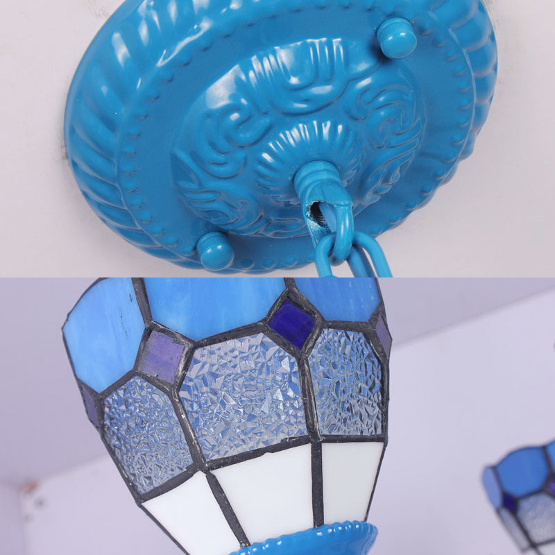 6/8 Lights Blue Pendant Lighting Nautical Tiffany Stained Glass Indoor Chandelier Light with 12