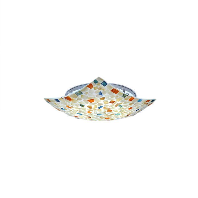 Beige/White/Light Gray Shell Curved Square Ceiling Mount Light Tiffany Mosaic 12