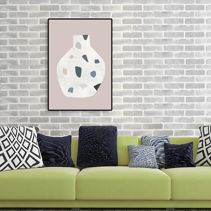 White Terrazzo Vase Canvas Art Textured Nordic Style Dining Room Wall Decor on Pink Clearhalo 'Arts' 'Canvas Art' 1783610