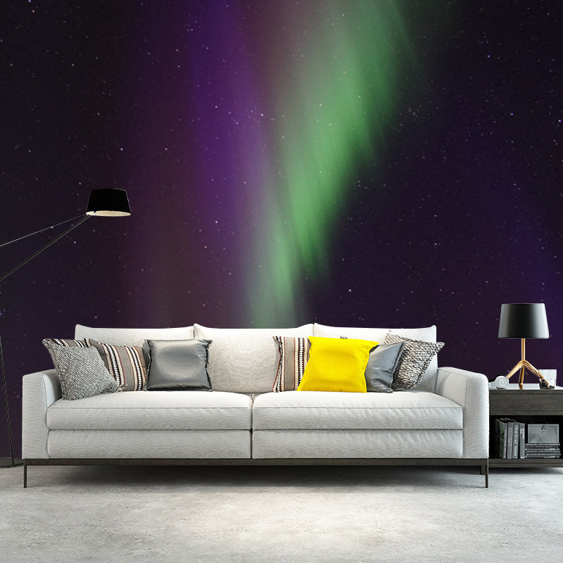 Purple-Green Aurora Borealis Mural Moisture Resistant Wall Decor for Living Room Purple-Green Clearhalo 'Wall Decor' 'Wall Mural' 1783763