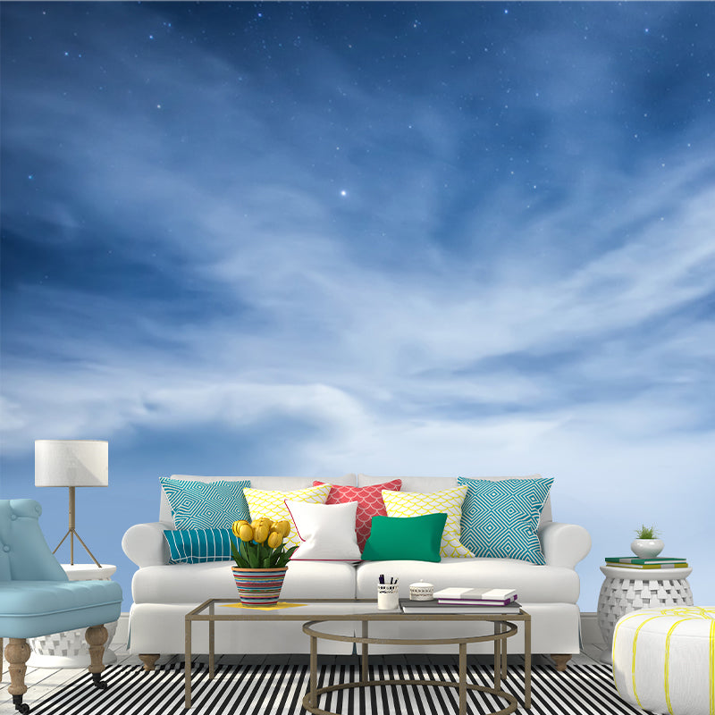 Blue-White Sky Scenery Mural Dazzling Stars Behind Cloud Modern Waterproof Wall Art Clearhalo 'Wall Decor' 'Wall Mural' 1783774