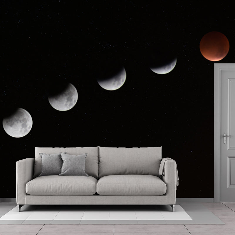 Whole Astronomy Wall Covering Mural Modern Complete Lunar Eclipse Wall Art in Black Clearhalo 'Wall Decor' 'Wall Mural' 1783845