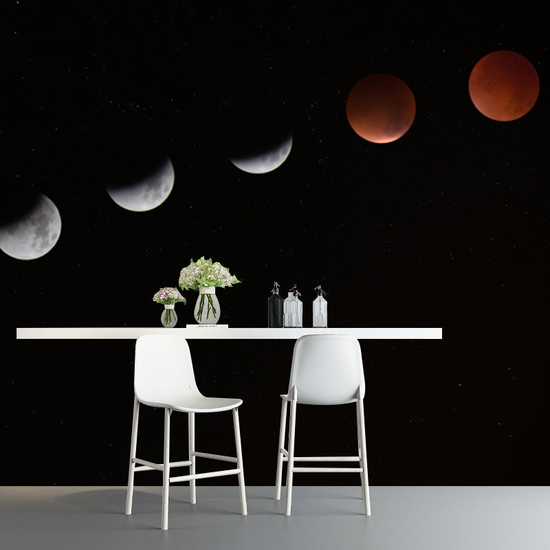 Whole Astronomy Wall Covering Mural Modern Complete Lunar Eclipse Wall Art in Black Clearhalo 'Wall Decor' 'Wall Mural' 1783846