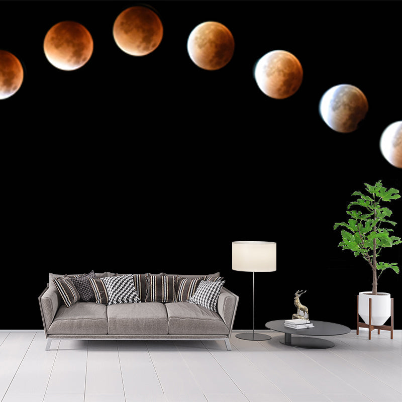 Whole Astronomy Wall Covering Mural Modern Complete Lunar Eclipse Wall Art in Black Clearhalo 'Wall Decor' 'Wall Mural' 1783850