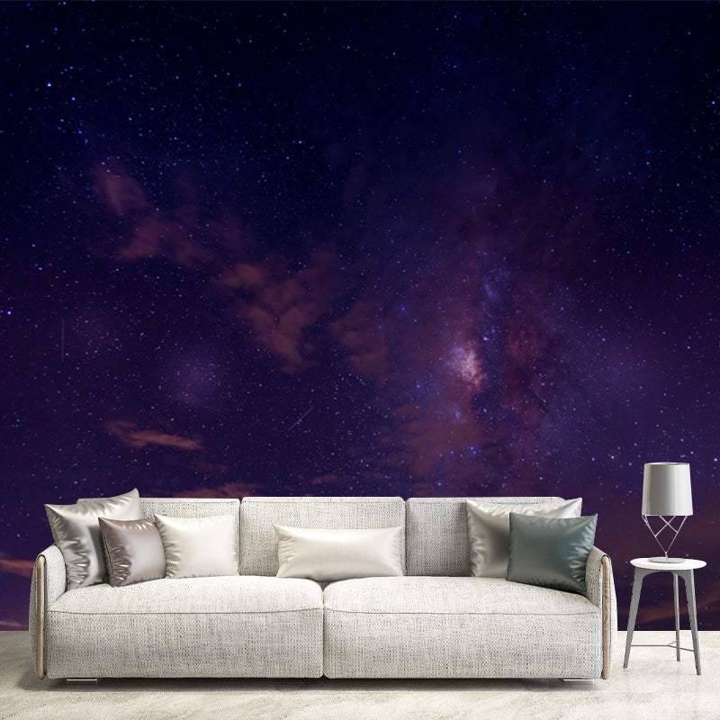 Full Size Modern Wallpaper Mural Purple-Black Night Sky with Star and Cloud Wall Art, Custom Print Clearhalo 'Wall Decor' 'Wall Mural' 1783865