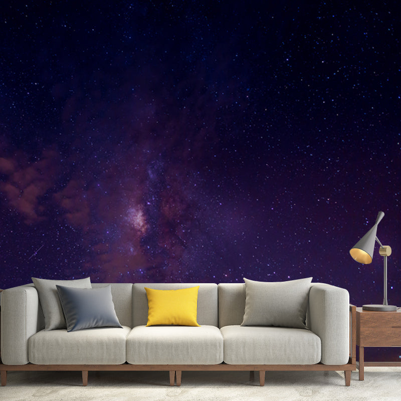 Full Size Modern Wallpaper Mural Purple-Black Night Sky with Star and Cloud Wall Art, Custom Print Clearhalo 'Wall Decor' 'Wall Mural' 1783866